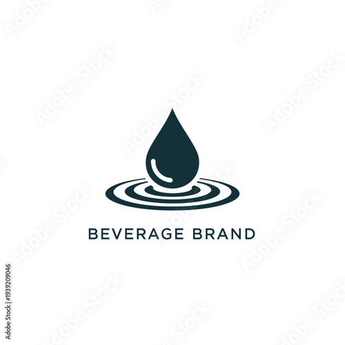 Dark blue water drop with ripples, simple clean beverage brand logo icon