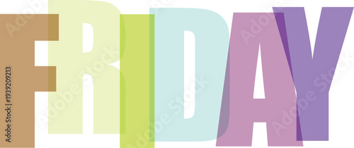 Colorful overlapping letters spell out the word Friday with a transparent background