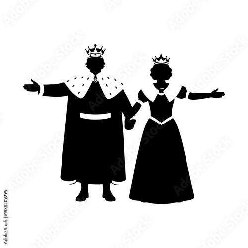 Silhouette of King and Queen in Royal Attire.