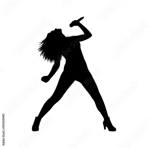Silhouette of a Woman Singing Energetically on Stage.