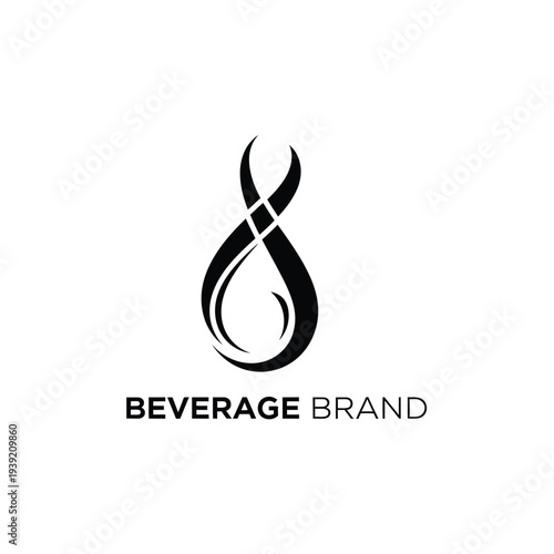 Black abstract flowing shape, elegant beverage brand logo, unique design