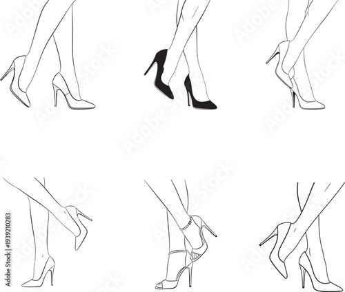 Collection of six illustrations of women's legs in high heels Keywords: legs, woman, female