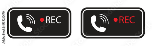 Phone Call Recording Indicator Button Icon Set with REC Symbol