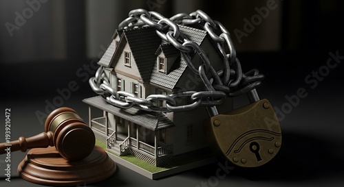 Legal restriction on property ownership, symbolized by a locked house and gavel