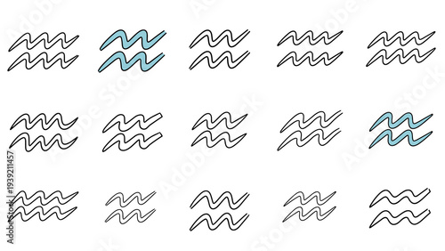 Aquarius Zodiac Sign: Hand-Drawn Astrological Symbol Set for Horoscopes, Astrology Charts and January-February Birthdays, Perfect for Modern Minimalist Design Projects