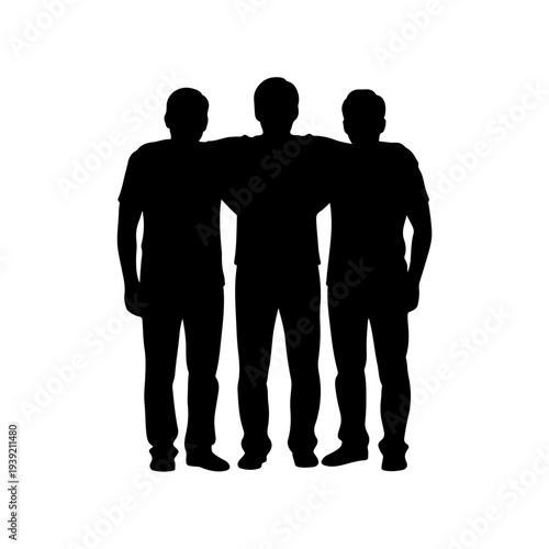 Silhouette of Three Friends Standing Together.