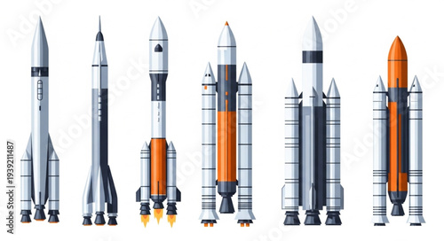 Collection of diverse space rockets and launch vehicles.
