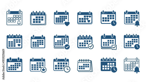 Vector Collection of Calendar Icons: Scheduling, Deadlines, and Important Dates for Business, Events, Reminders and Personal Planning. Timeless Design for Modern Organization and Efficiency