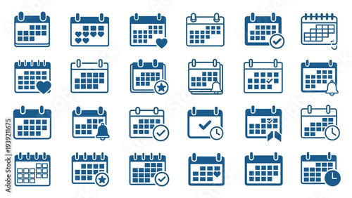 Scheduling Simplicity: A Collection of Blue Calendar Icons for Efficient Time Management, Perfect for Business Planning, Appointment Reminders, and Event Tracking in Digital Designs