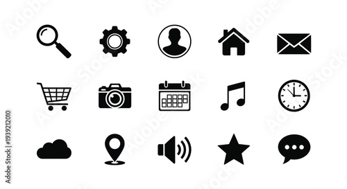 Collection of common app icons displayed in black silhouette