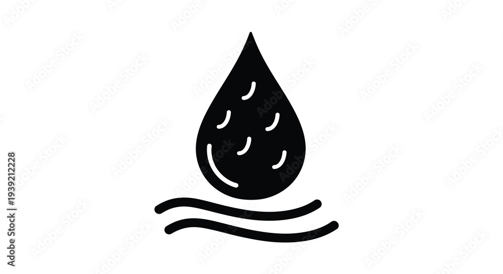 Fototapeta premium A black droplet with wavy lines below a striking silhouette