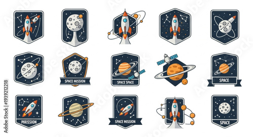 Collection of Space Exploration Badges and Emblems.
