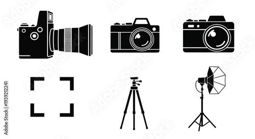 Photography equipment collection in a bold graphic silhouette