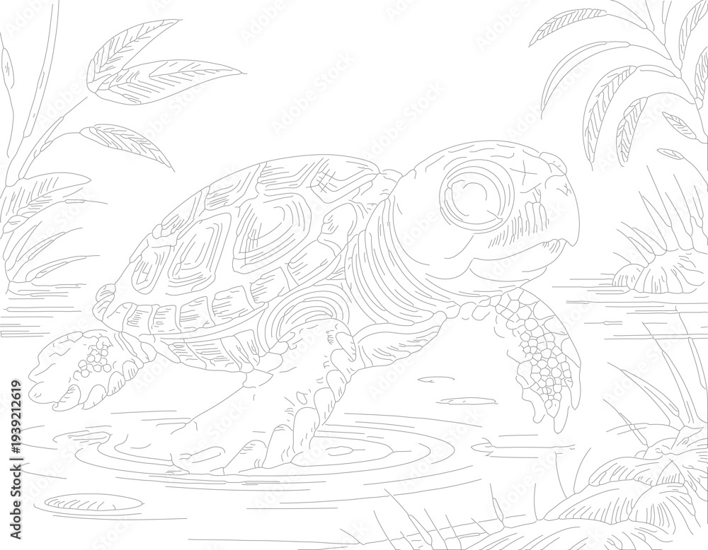 Fototapeta premium Turtle walking in water vector illustration