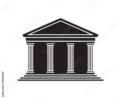 Classical bank building silhouette with pillars representing financial institution stability and secure banking system