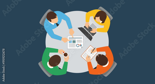 Four People Working Together Around Table.