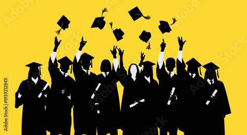 Graduates Celebrating with Caps in Air.