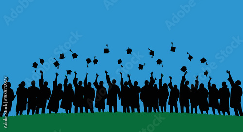 Graduates Throwing Caps in Celebration Silhouette.