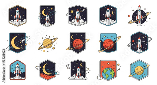 Collection of Space Themed Icons and Emblems.