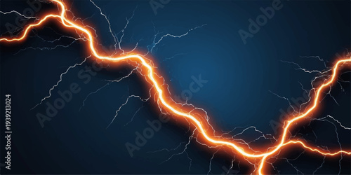 A powerful blue lightning bolt strikes through the dark night sky during a dangerous electrical thunderstorm, flashing a sudden burst of energy and nature's raw electricity