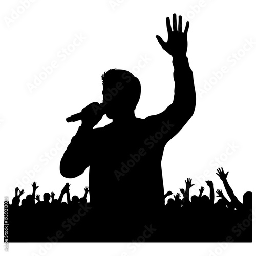 Silhouette of a Singer Performing on Stage with an Audience.