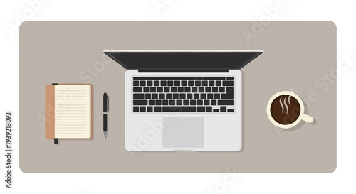 Laptop Notebook Pen Coffee Flat Lay Office.
