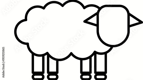Simple black outlined sheep standing on four legs on a white background viewed from the side