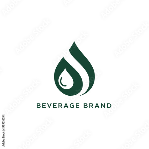Dark green abstract water drops logo for beverage brand identity