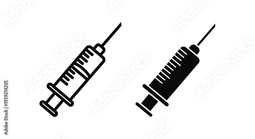 Two medical syringes depicted in a simple black style silhouette