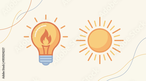Lightbulb and sun symbolizing innovation and energy together