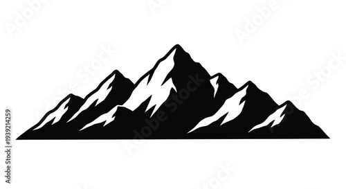 Dramatic mountain range scene depicted in a striking black silhouette