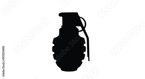 A dark detailed silhouette of a classic hand grenade