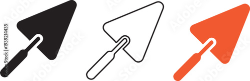 Professional masonry trowel silhouettes and construction hand tools , bricklayer equipment flat vector graphic illustration