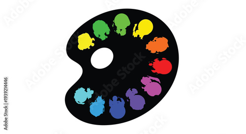 Colorful artist s palette design featuring a dark bold silhouette