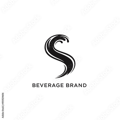 Black brush stroke letter s wave icon for artistic beverage brand logo design
