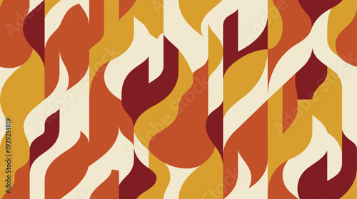 Vibrant flame patterns in varying shades of orange and red tones, illustrated in a wavy design