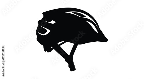 Black bicycle helmet against a white background a striking silhouette