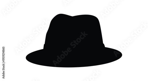 A classic fedora hat displayed in a stark black silhouette