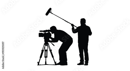 Filmmaker and sound technician working on a shoot black silhouette