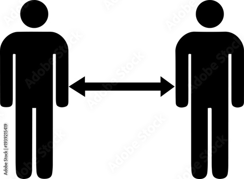 Social Distancing Icon with Two Human Figures and Arrow