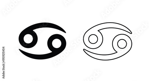Two depictions of the cancer zodiac sign filled and outlined