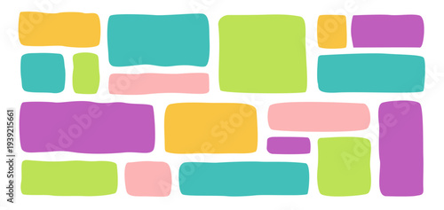 Rectangle irregular organic set with color cute vector shape frame box. Hand drawn rough collage with abstract wavy background. Text rectangle banner with figure graphic shape