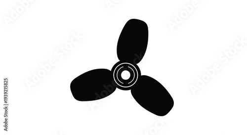 A simple black and white illustration of a three blade ceiling fan
