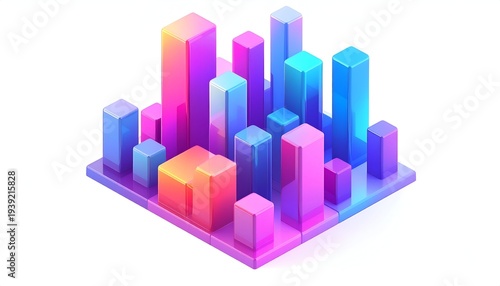 Isometric geometric city block with vibrant gradient colors for modern data visualization