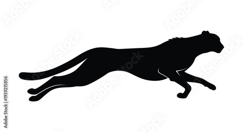 A sleek black silhouette of a cheetah running at full speed