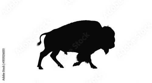 Silhouette of a bison standing in profile against a white background