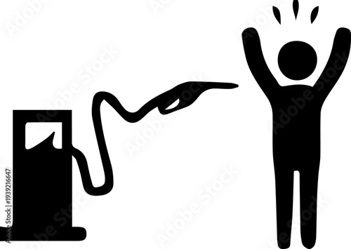 Shocked Man at Gas Station Reacting to High Fuel Prices Silhouette Icon
