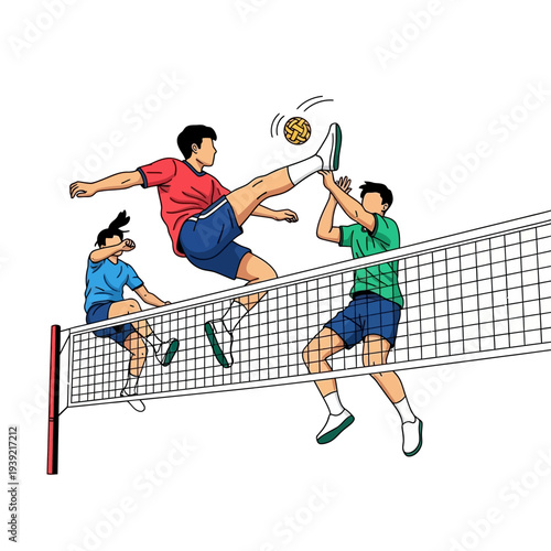 Takraw Players Compete in Dynamic Volleyball Match