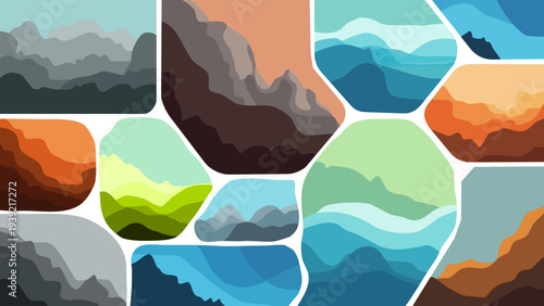 Modern abstract vector landscapes, Stylized eco-cultural vector sets, premium quality for creative professionals and trend-driven projects.