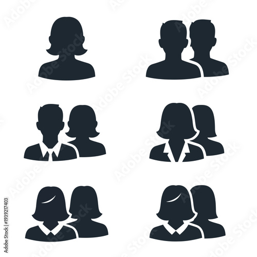 Illustration of collection of various business people icons in black silhouette